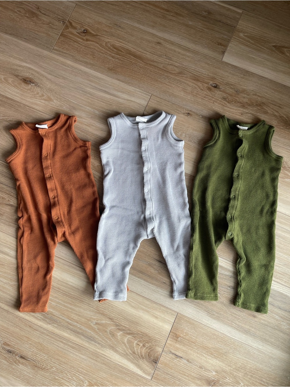 Spearmint Love Toddler Sleeveless Ribbed One-Piece Romper in Rust, Gray, Olive